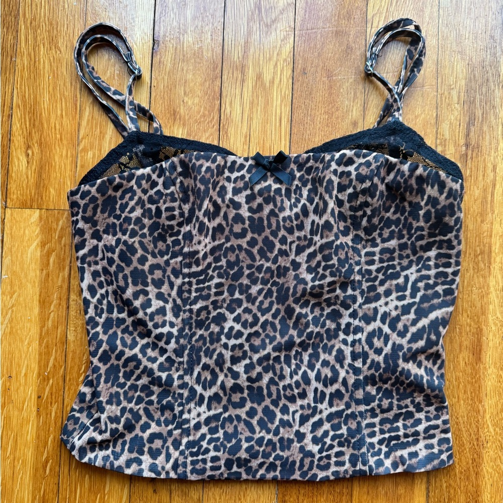 Edikted Leopard Print Camisole with Black Lace